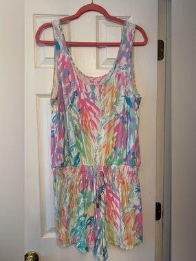 Lilly Pulitzer Multicolor Brushstroke Tank Romper - Pink, Turquoise, Yellow